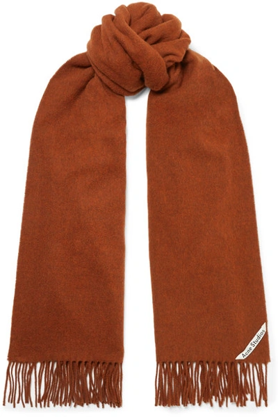 Shop Acne Studios Fringed Mélange Wool Scarf In Brick