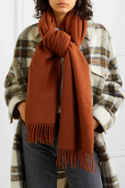 Shop Acne Studios Fringed Mélange Wool Scarf In Brick