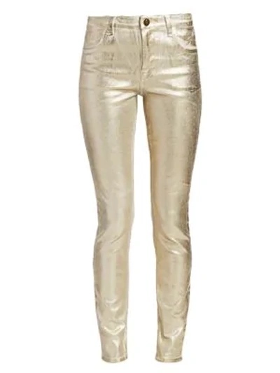 Shop J Brand Maria High-rise Metallic Coated Skinny Jeans In Gold Messaline