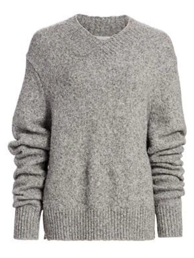 Shop Helmut Lang Brushed Wool & Alpaca-blend V-neck Drop-sleeve Sweater In Ash