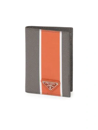 Shop Prada Camoflauge Logo Bifold Leather Wallet In Grey Orange