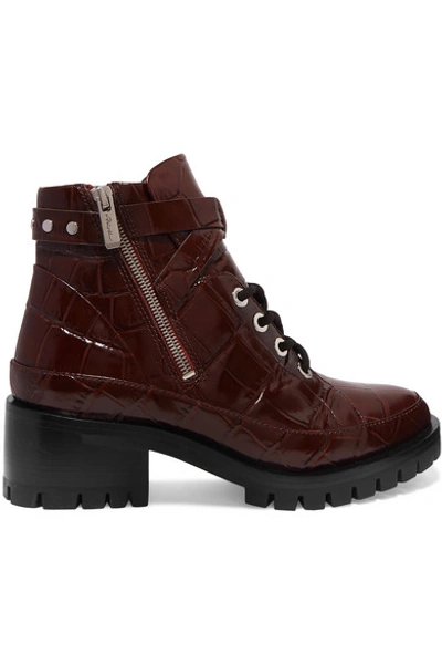 Shop 3.1 Phillip Lim / フィリップ リム Hayett Croc-effect Leather Ankle Boots In Burgundy