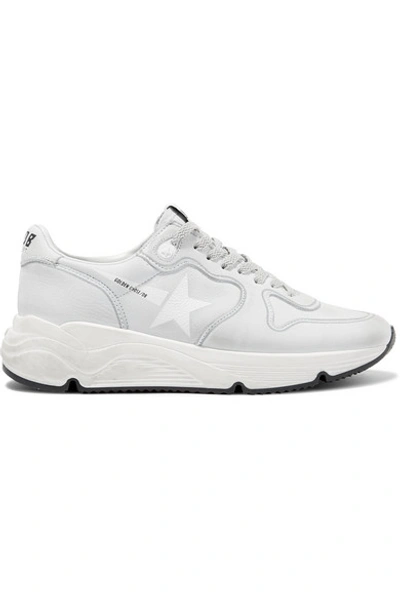 Shop Golden Goose Running Sole Distressed Leather Sneakers In Light Gray