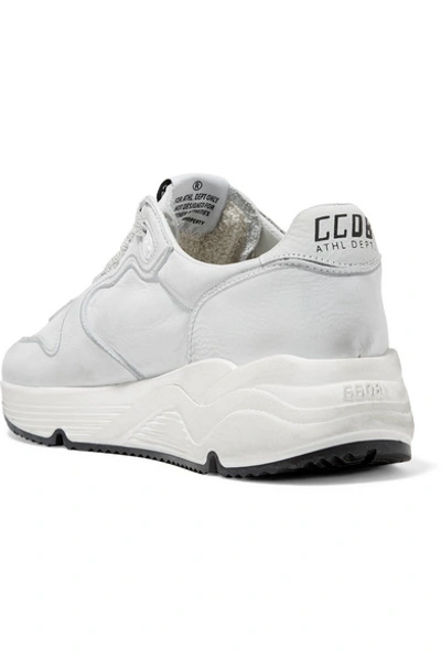 Shop Golden Goose Running Sole Distressed Leather Sneakers In Light Gray