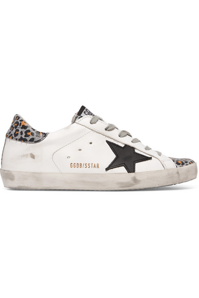 golden goose superstar distressed glittered leather sneakers