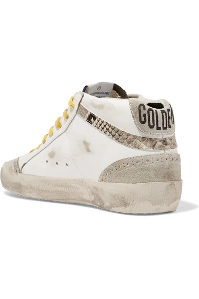 Shop Golden Goose Mid Star Distressed Glittered And Snake-effect Leather And Suede Sneakers In White