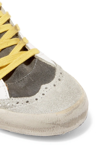 Shop Golden Goose Mid Star Distressed Glittered And Snake-effect Leather And Suede Sneakers In White