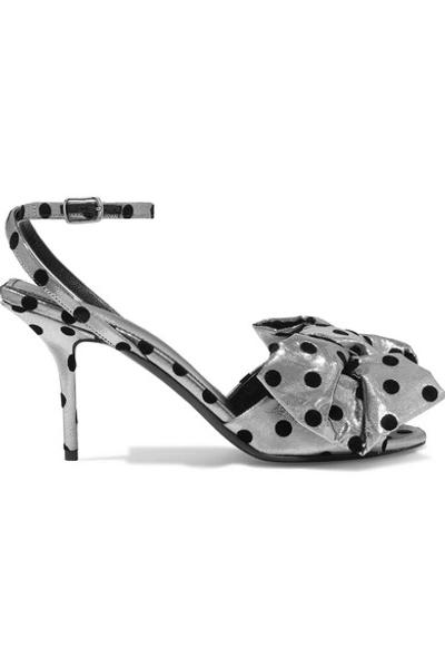 Shop Balenciaga Bow-detailed Polka-dot Flocked Lamé Sandals In Silver