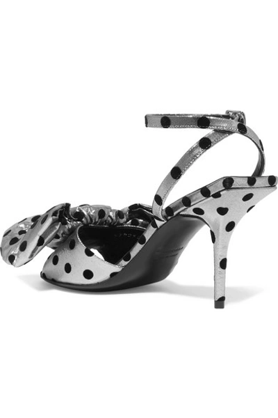 Shop Balenciaga Bow-detailed Polka-dot Flocked Lamé Sandals In Silver