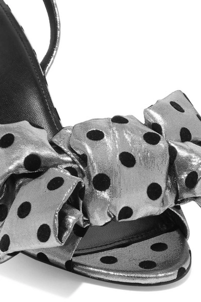 Shop Balenciaga Bow-detailed Polka-dot Flocked Lamé Sandals In Silver