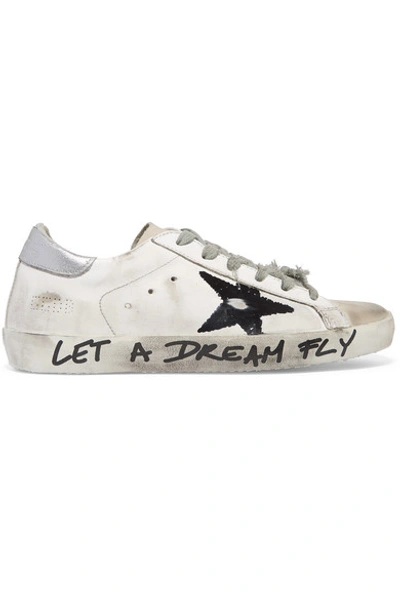 Shop Golden Goose Superstar Distressed Printed Leather Sneakers In White