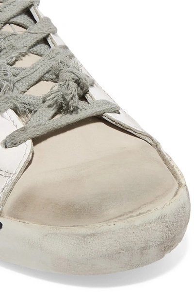 Shop Golden Goose Superstar Distressed Printed Leather Sneakers In White