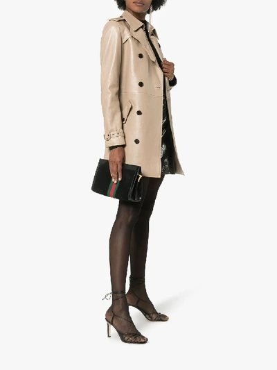 Shop Saint Laurent Double-breasted Leather Trench Coat In Neutrals