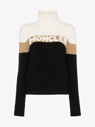 Shop Moncler Intarsia Logo Turtleneck Sweater In Black