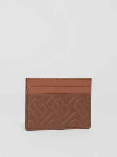 Shop Burberry Monogram Leather Card Case In Dark Tan