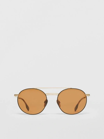 Shop Burberry Top Bar Detail Round Frame Sunglasses In Tortoiseshell