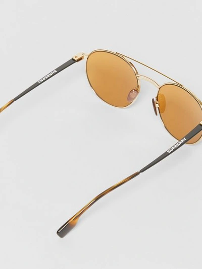Shop Burberry Top Bar Detail Round Frame Sunglasses In Tortoiseshell
