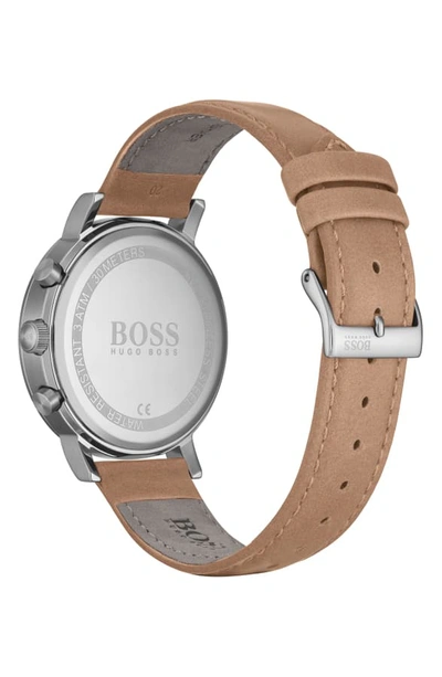 Shop Hugo Boss Spirit Chronograph Leather Strap Watch, 41mm In Brown/ Grey/ Silver