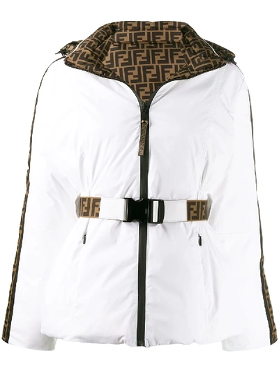 Shop Fendi Hooded Ff Panelled Jacket In White