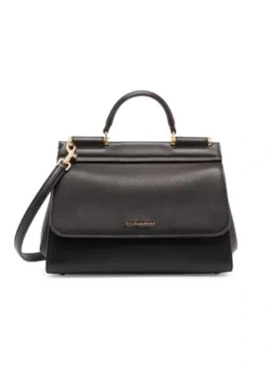 Shop Dolce & Gabbana Women's Sicily Leather Top Handle Bag In Black