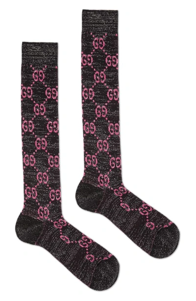 Shop Gucci Logo Socks In Black/ Pink