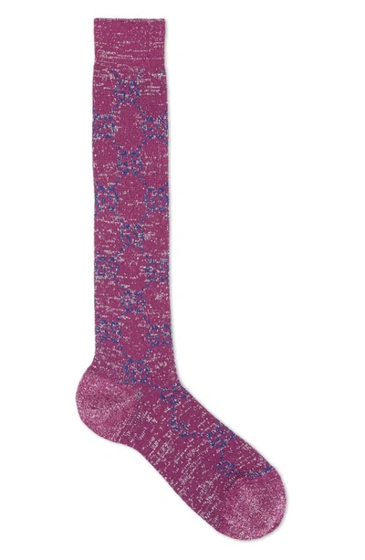 Shop Gucci Logo Socks In Mauve/ Blue