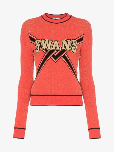 Shop Off-white Swans Intarsia Lurex Sweater In Red