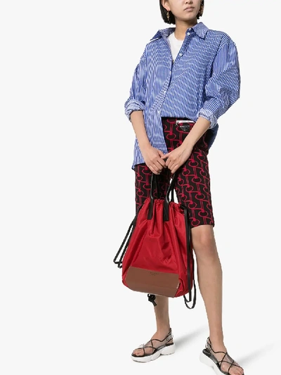 Shop Marni Red Drawstring Nylon And Leather Tote Bag