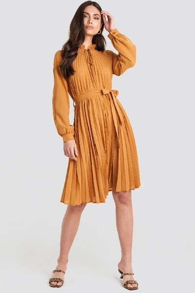 Shop Na-kd Tied Waist Pleated Skirt Dress - Orange In Rust