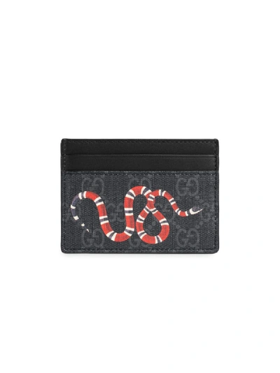 Shop Gucci Kingsnake Print Gg Supreme Card Case In Black