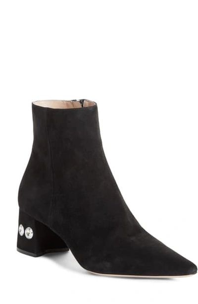 Shop Miu Miu Rocchetto Pointy Toe Bootie In Black Suede