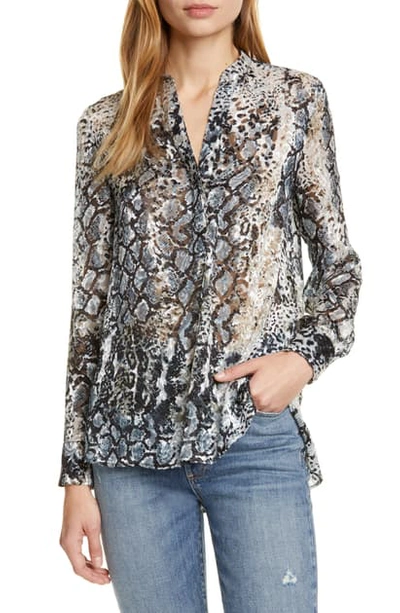 Shop Alice And Olivia Amos Burnout Animal Print Top In Black Multi