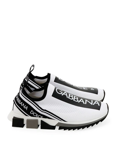 Shop Dolce & Gabbana Men's Sorrento Logo-stripe Sock Sneakers In White/black