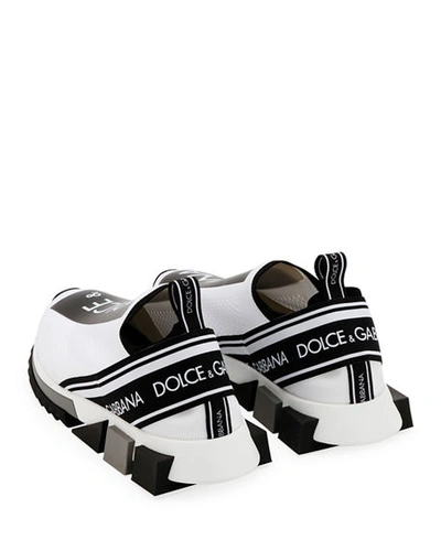 Shop Dolce & Gabbana Men's Sorrento Logo-stripe Sock Sneakers In White/black