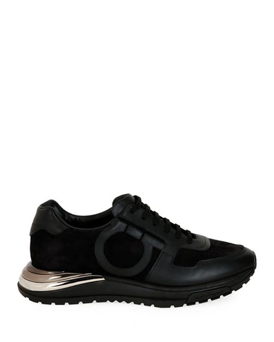 Shop Ferragamo Men's Brooklyn Gancio Sneakers In Black