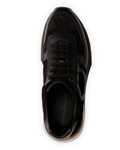 Shop Ferragamo Men's Brooklyn Gancio Sneakers In Black