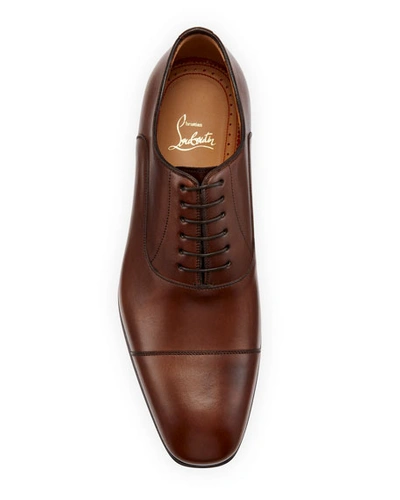 Shop Christian Louboutin Greggo Patina Calf Leather Red Sole Oxford In Brown