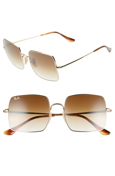 Shop Ray Ban 54mm Square Sunglasses In Gold / Brown Gradient