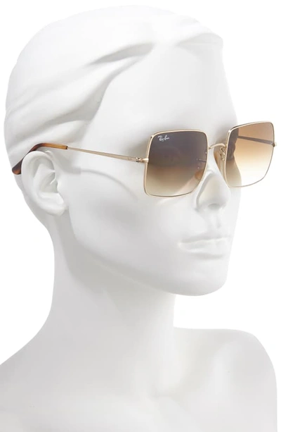 Shop Ray Ban 54mm Square Sunglasses In Gold / Brown Gradient