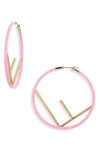 Shop Fendi Large Logo Hoop Earrings In Hot Pink