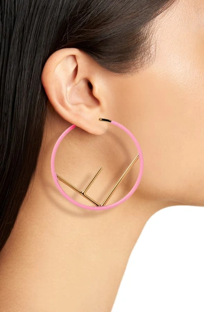 Shop Fendi Large Logo Hoop Earrings In Hot Pink