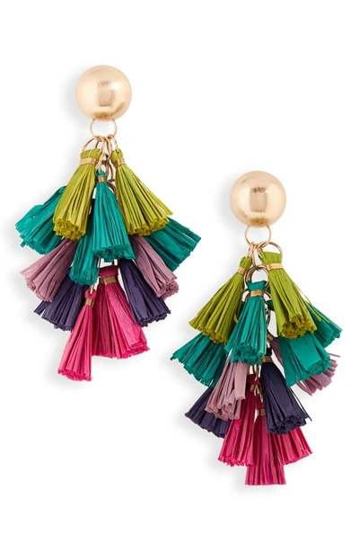 Shop Akola Raffia Tassel Cluster Drop Earrings In Multi