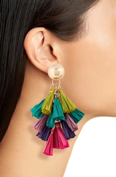 Shop Akola Raffia Tassel Cluster Drop Earrings In Multi