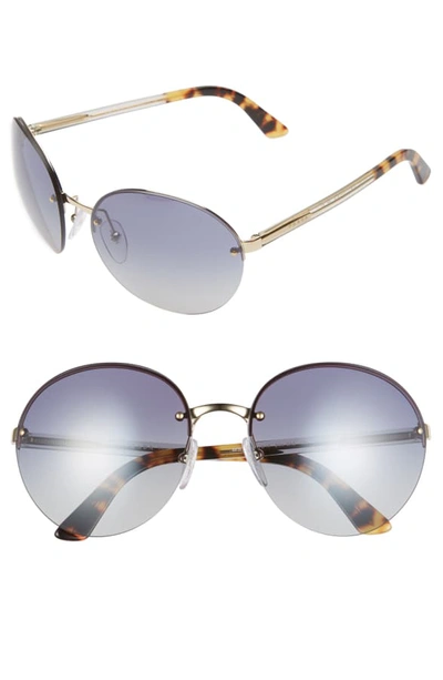 Shop Prada 61mm Rimless Round Sunglasses In Blue/ Gold/ Blue Mirror