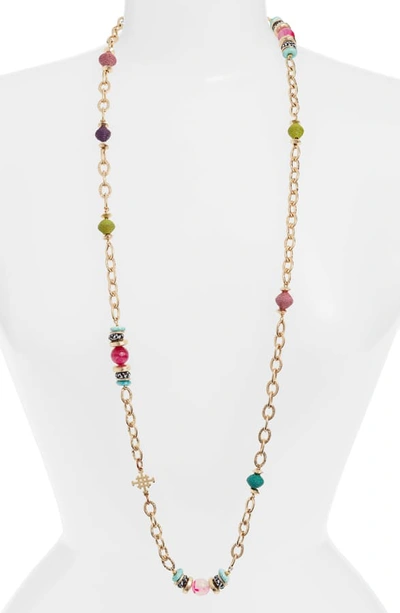 Shop Akola Nash Long Beaded Necklace In Gold/ Multi