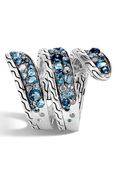 Shop John Hardy Classic Chain Wrap Ring In Silver/ Blue Topaz