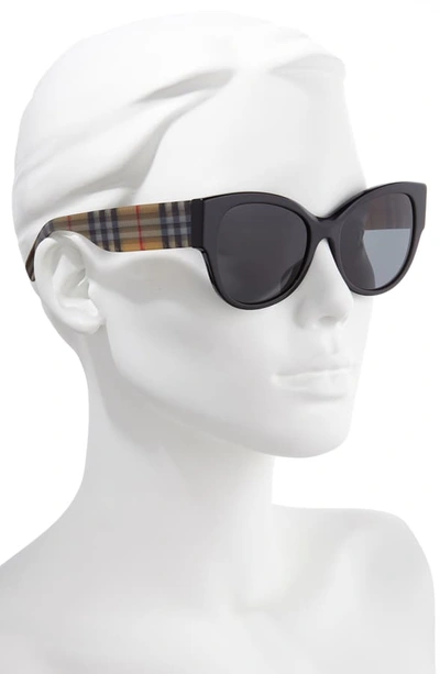 Shop Burberry 54mm Butterfly Sunglasses In Black/ Checkered/ Black Solid