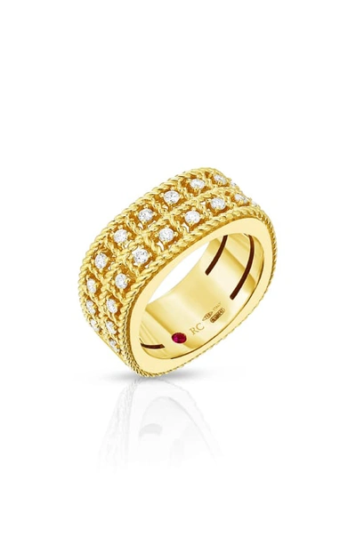 Shop Roberto Coin Byzantine Double Row Diamond Ring In Yellow Gold