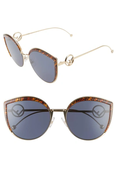Shop Fendi 58mm Metal Butterfly Sunglasses In Gold/ Pattern/ Blue