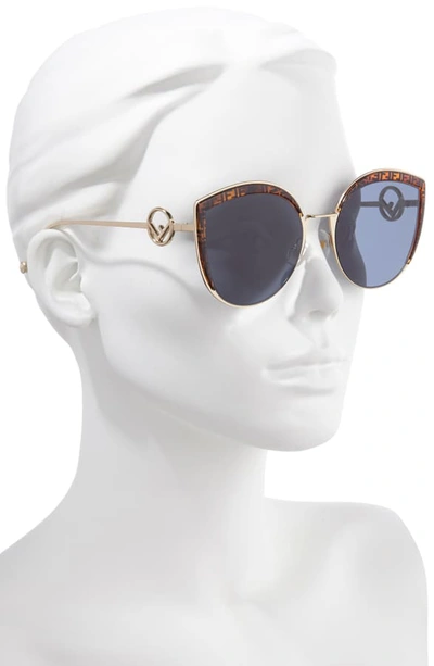 Shop Fendi 58mm Metal Butterfly Sunglasses In Gold/ Pattern/ Blue